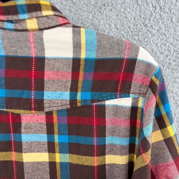 Matchstick plaid flannel button down shirt roll tab sleeve - Picture 9 of 9